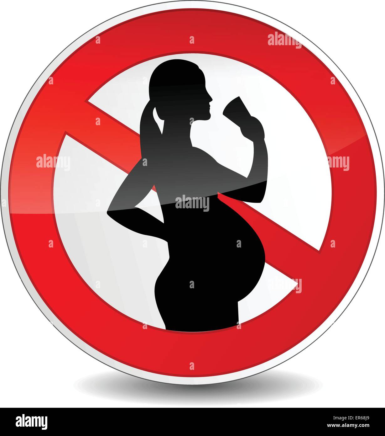 Illustrazione Vettoriale di segno rotondo circa senza alcool per la donna in stato di gravidanza Illustrazione Vettoriale