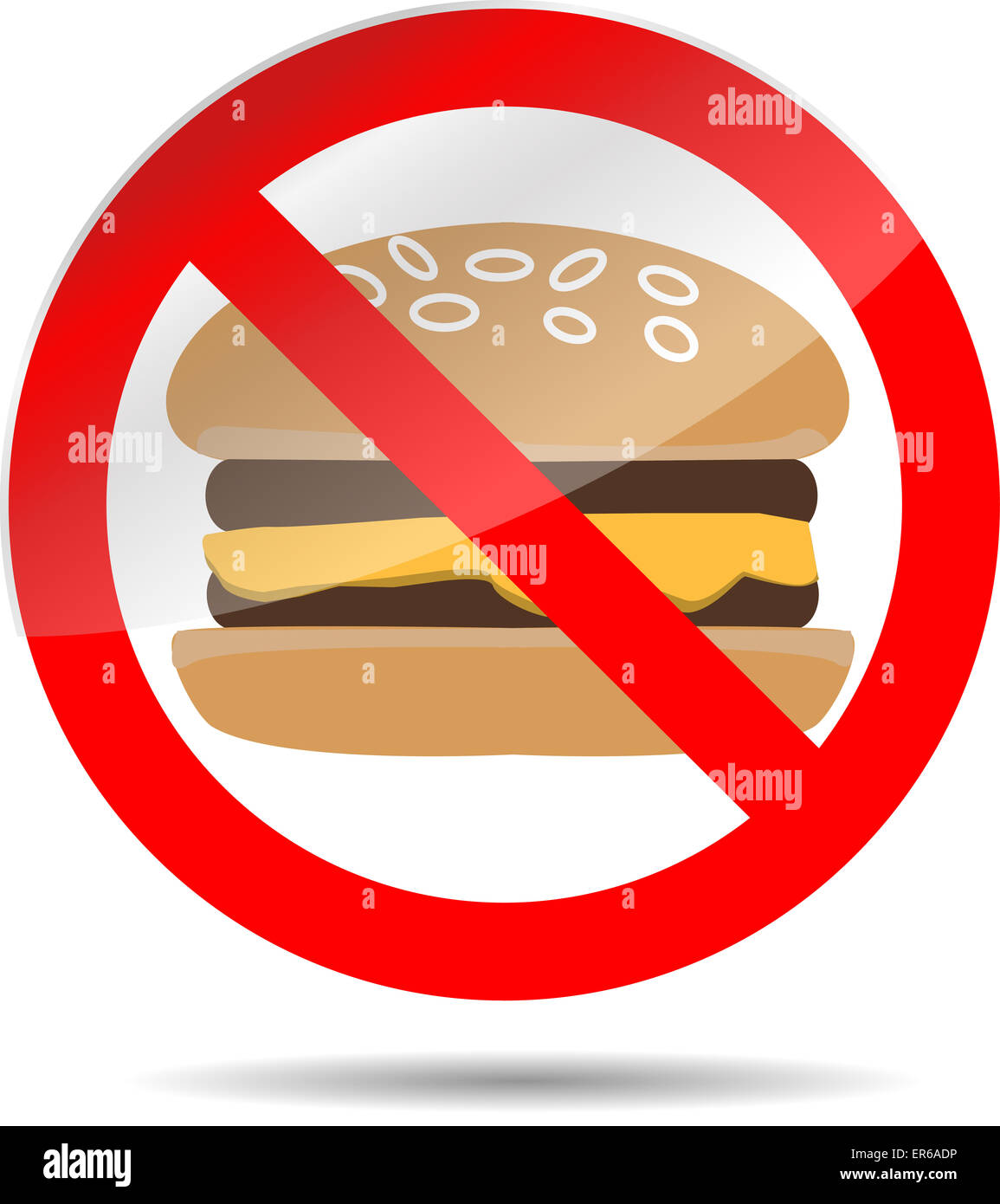 Divieto fast food. cheeseburger e sandwich, sosta pranzo. Illustrazione Vettoriale Foto Stock