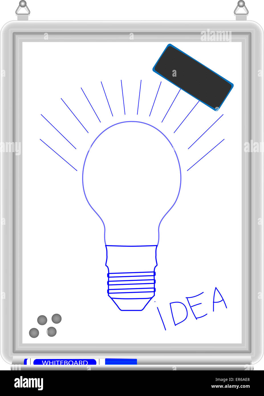 Scheda bianca. Formazione aziendale, vuoto vuoto, idea e foto, la lampadina e la luce, il vettore vuoto illustrazione Foto Stock