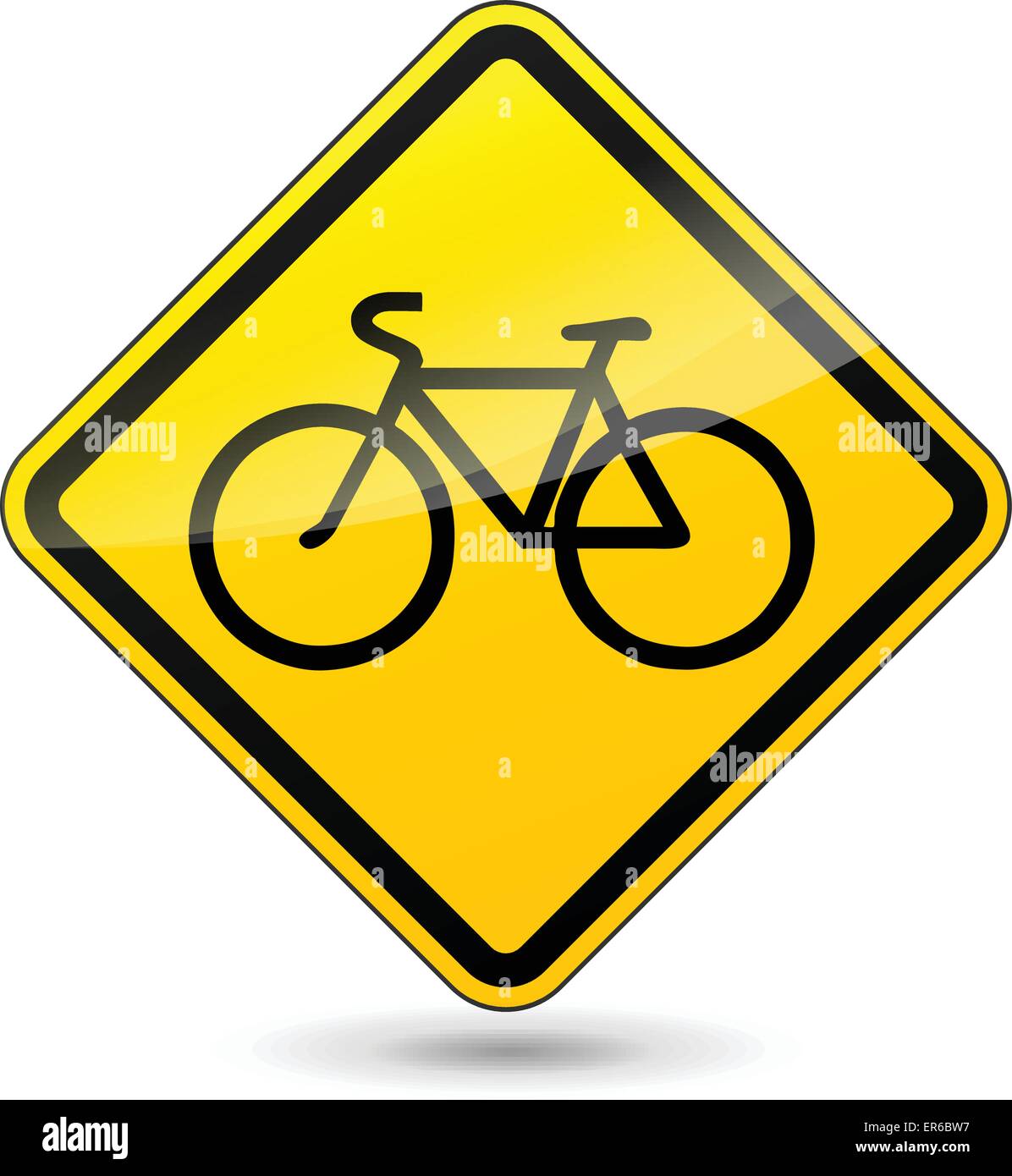 Illustrazione Vettoriale della bicicletta cartello giallo su sfondo bianco Illustrazione Vettoriale