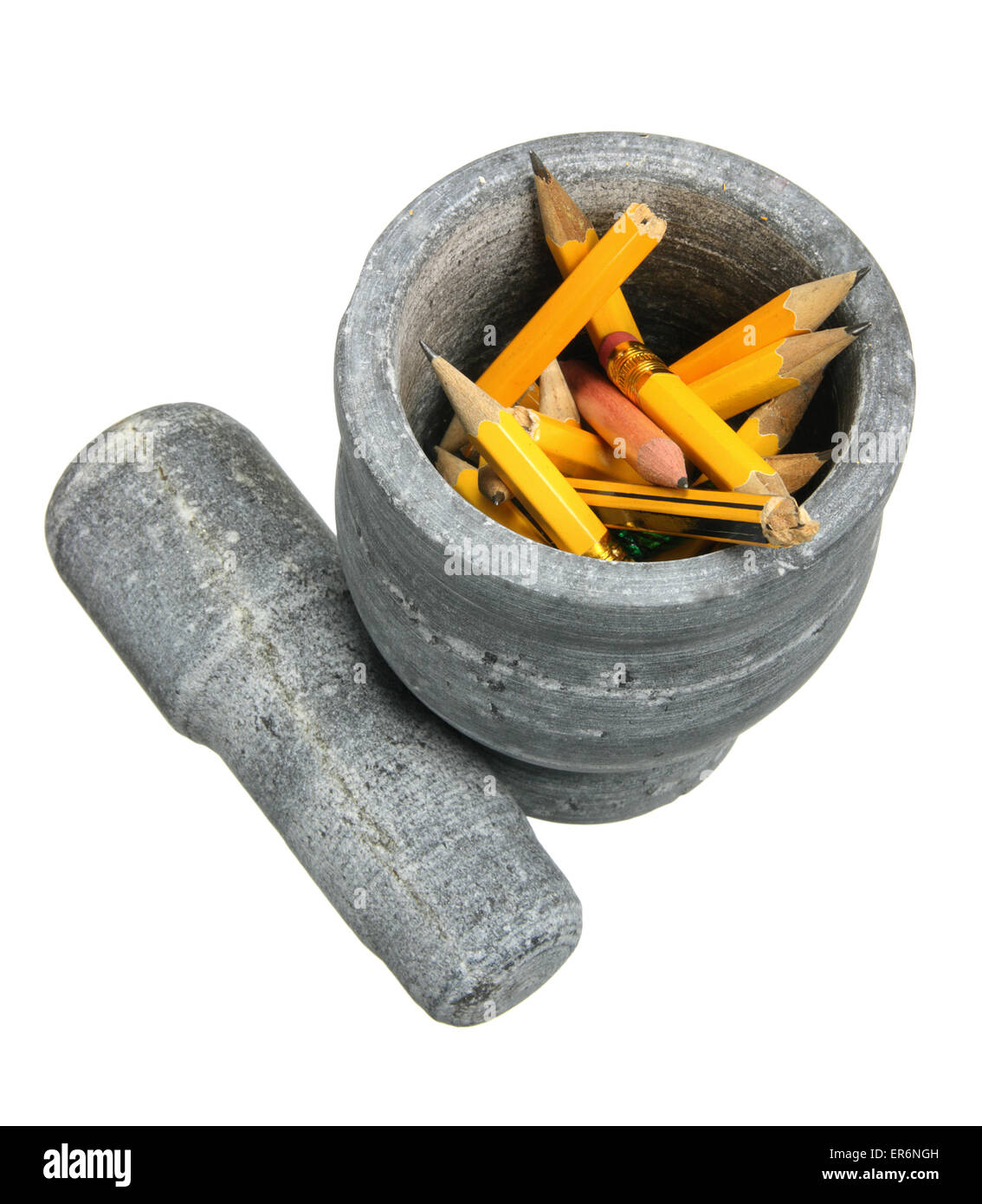 Il pestello e mortaio con matite Foto Stock