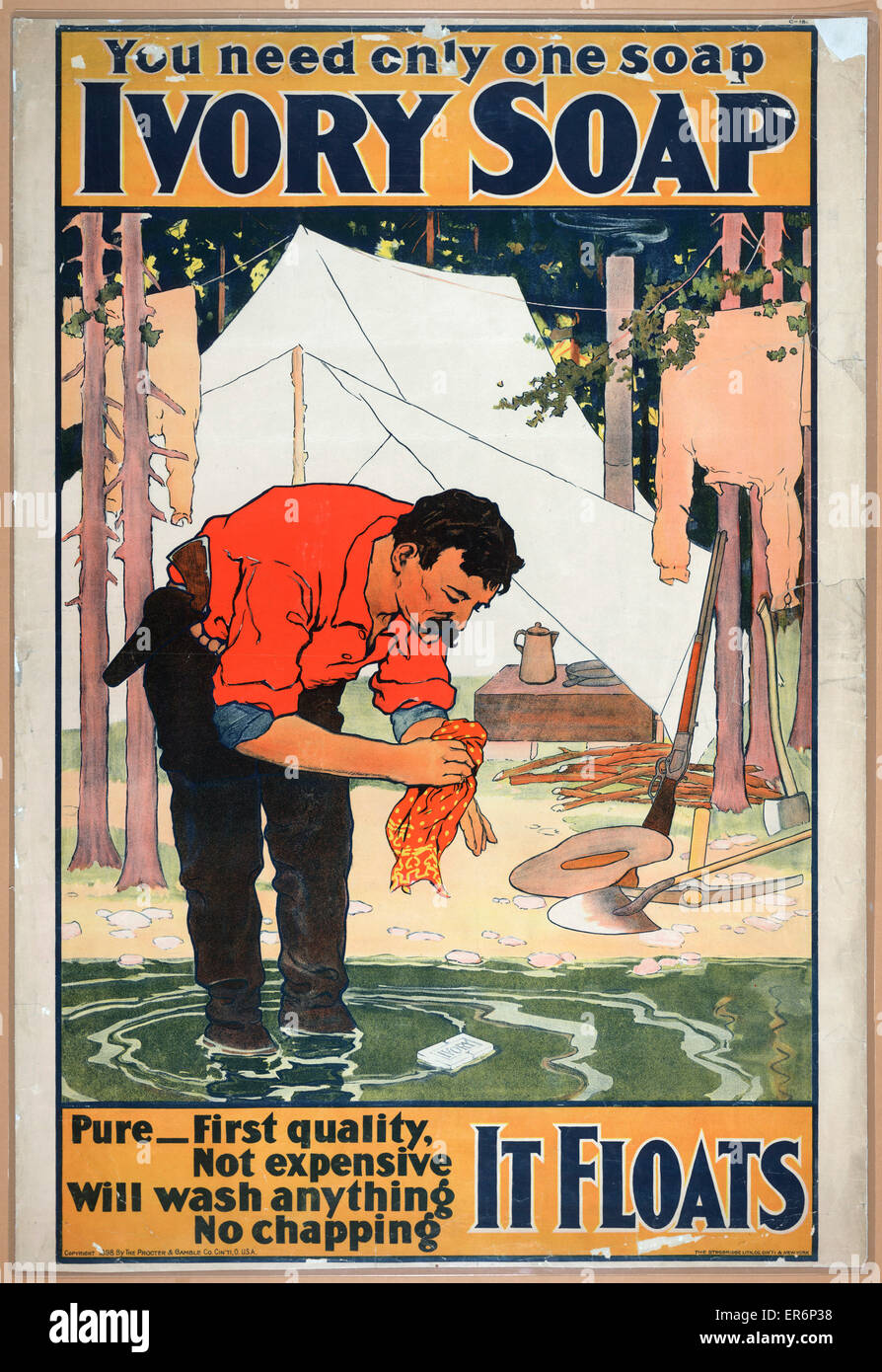 Hai solo bisogno di una soap - sapone Ivory. Poster mostra un pioniere lavaggio con sapone Ivory presso il suo campeggio. c. 1898 Foto Stock