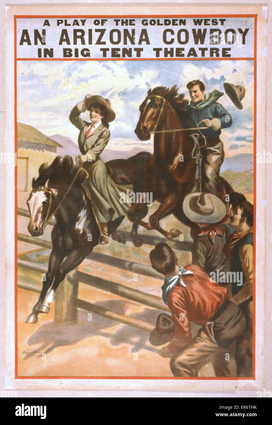 Un gioco di the Golden West, un Arizona cowboy nel grande teatro tenda. Data c1907. Foto Stock