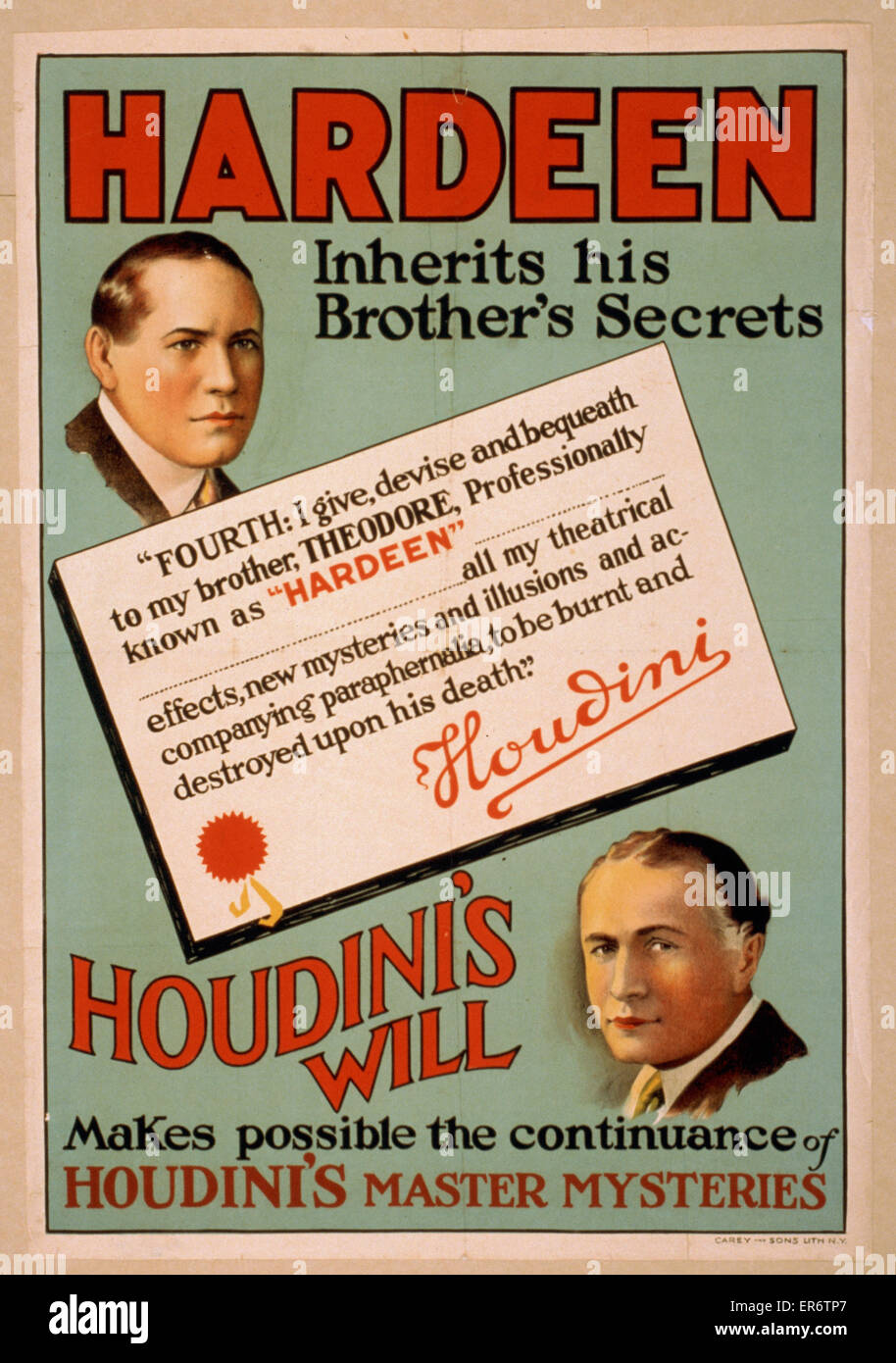 Hardeen eredita i segreti di suo fratello Houdini's Will Makes Foto Stock