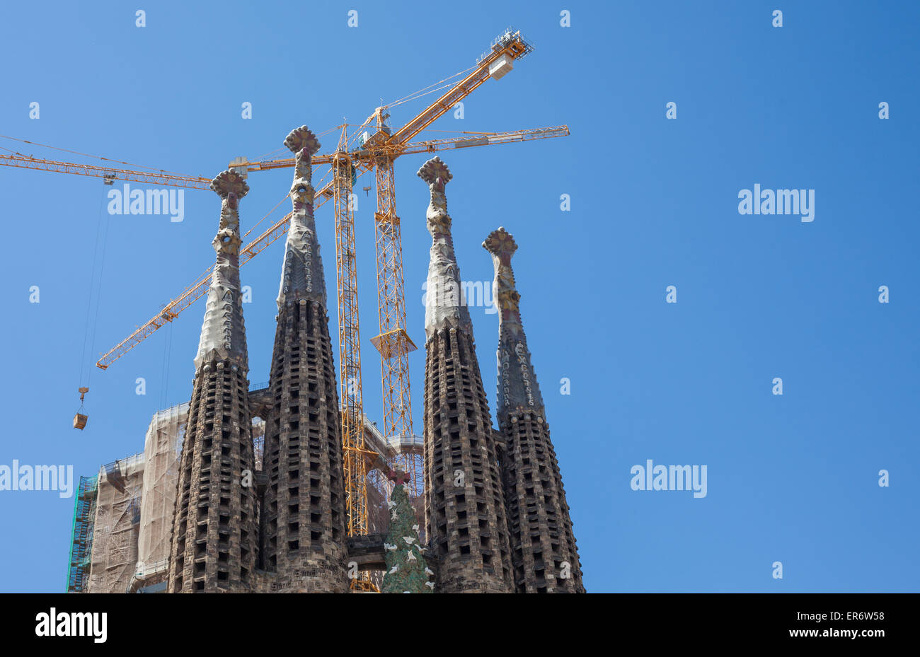 Parte superiore della Sagrada Familia a Barcellona Foto Stock