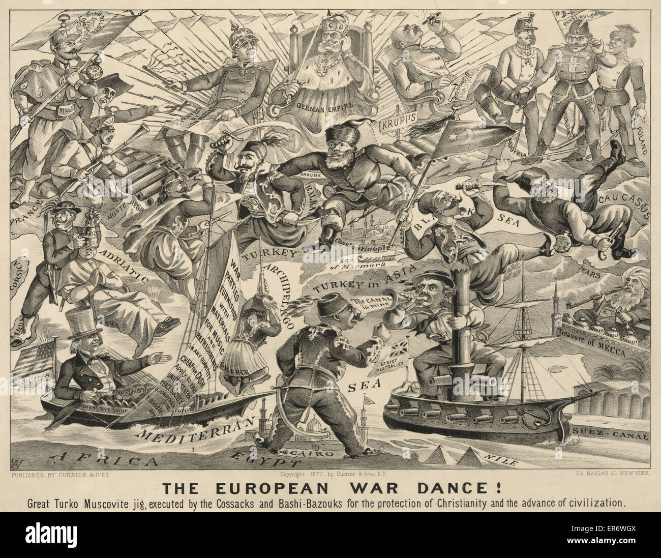 La guerra europea di danza! Grande Turko Muscovite maschera, eseguito dai cosacchi e Bashi-Bazouks per la protezione del cristianesimo e il progresso della civiltà. Data 1877. Foto Stock