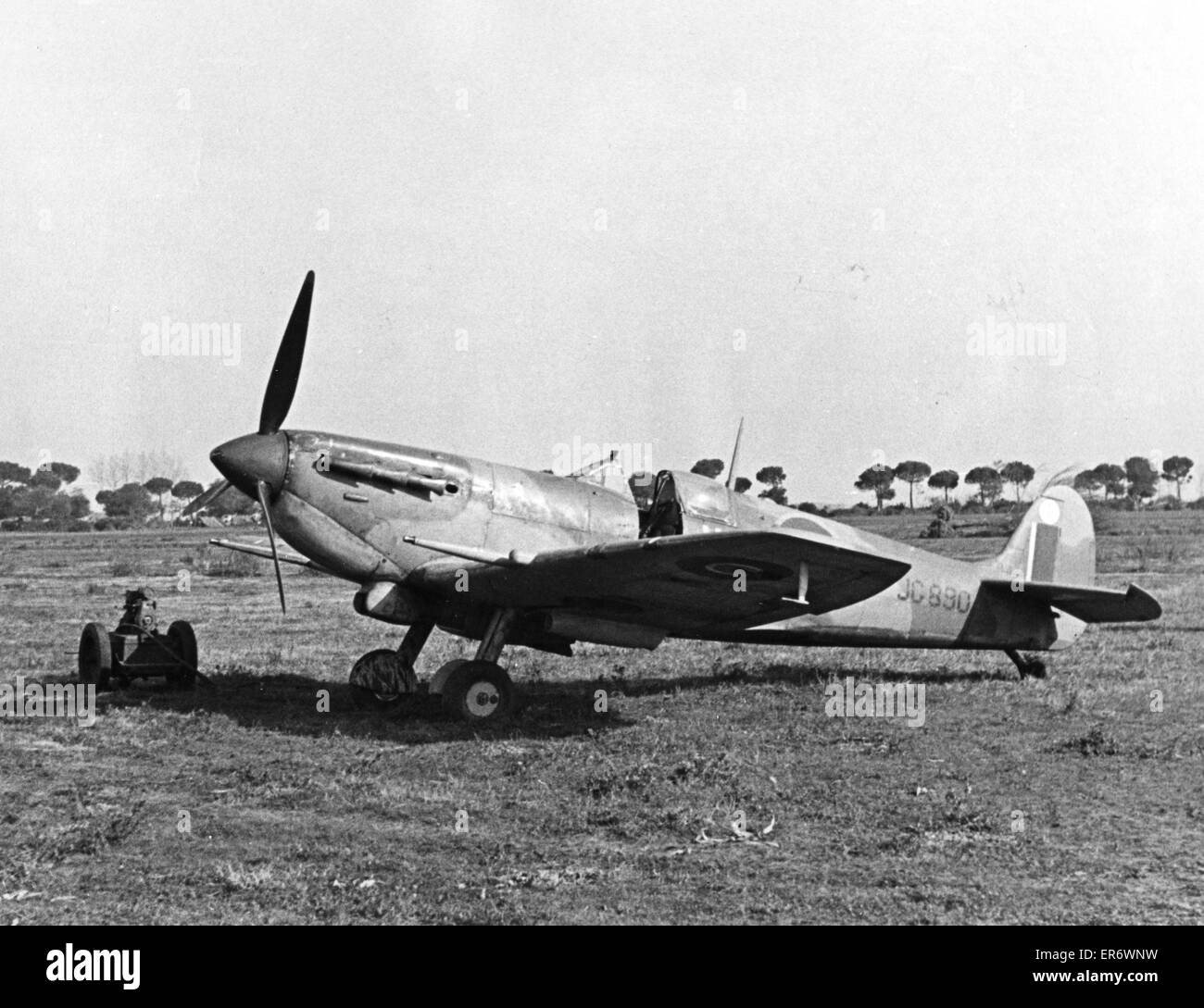 SPITFIRE V (JG 890) di 225 Squadrone RAF a Lago, 30 miglia a nord di Napoli, nella primavera del 1944. Foto Eric Spencer Foto Stock