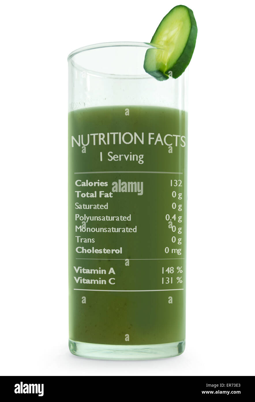 Ortaggio detox smoothie con le informazioni nutrizionali Foto Stock