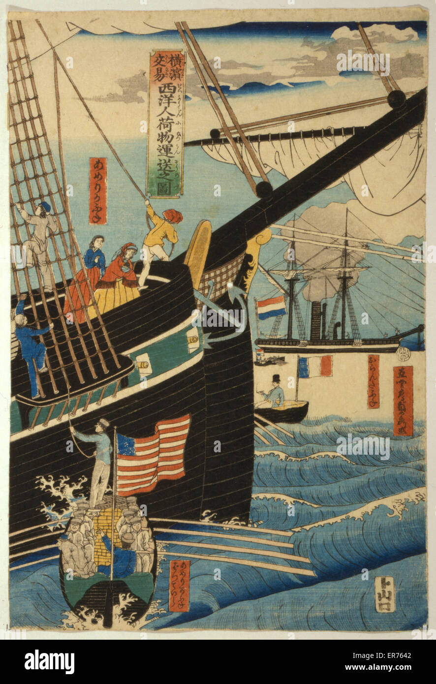 Foto dei commercianti occidentali a Yokohama che trasportano merchand Foto Stock