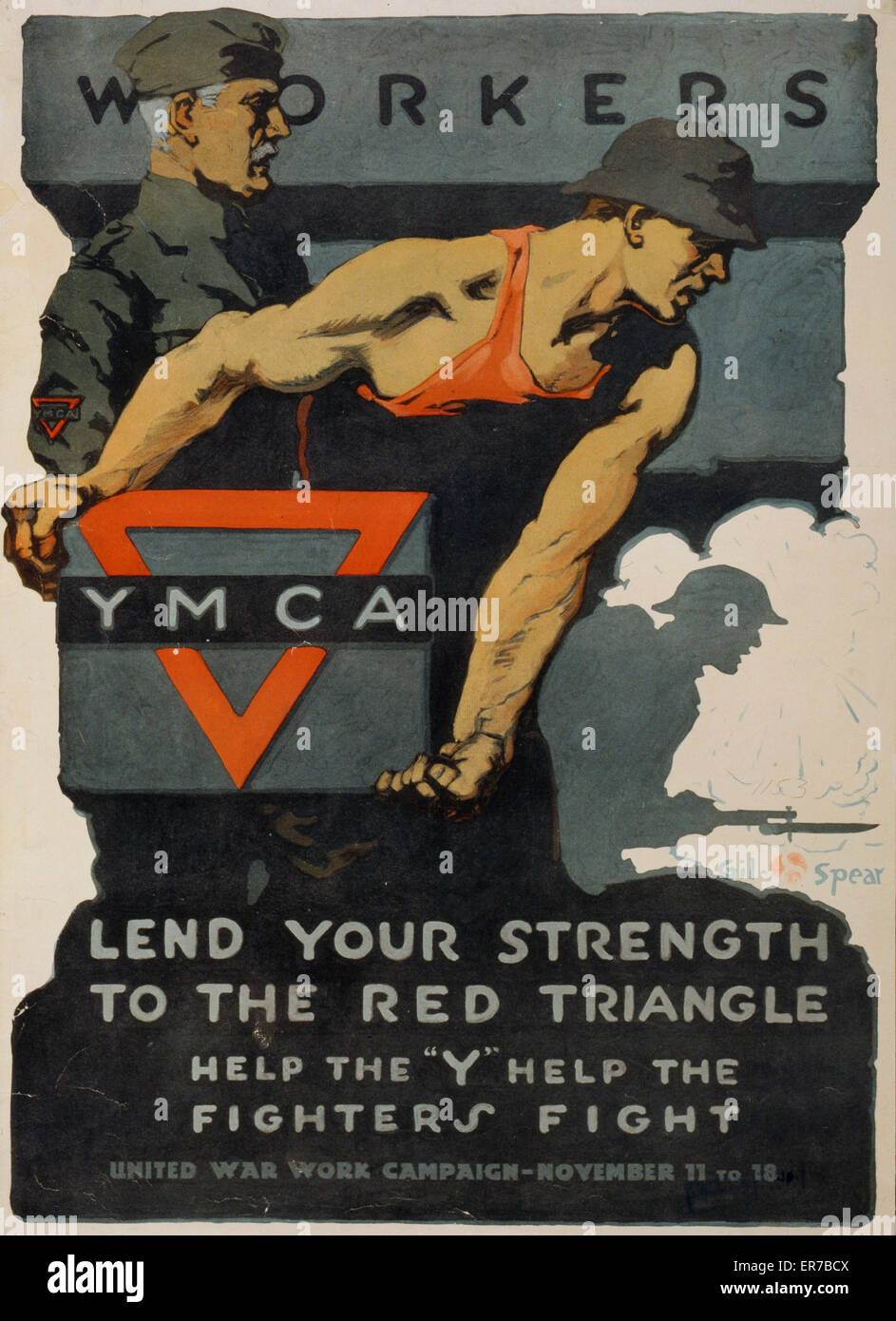 Lavoratori, dare la vostra forza al triangolo rosso - aiutare la Y Foto Stock