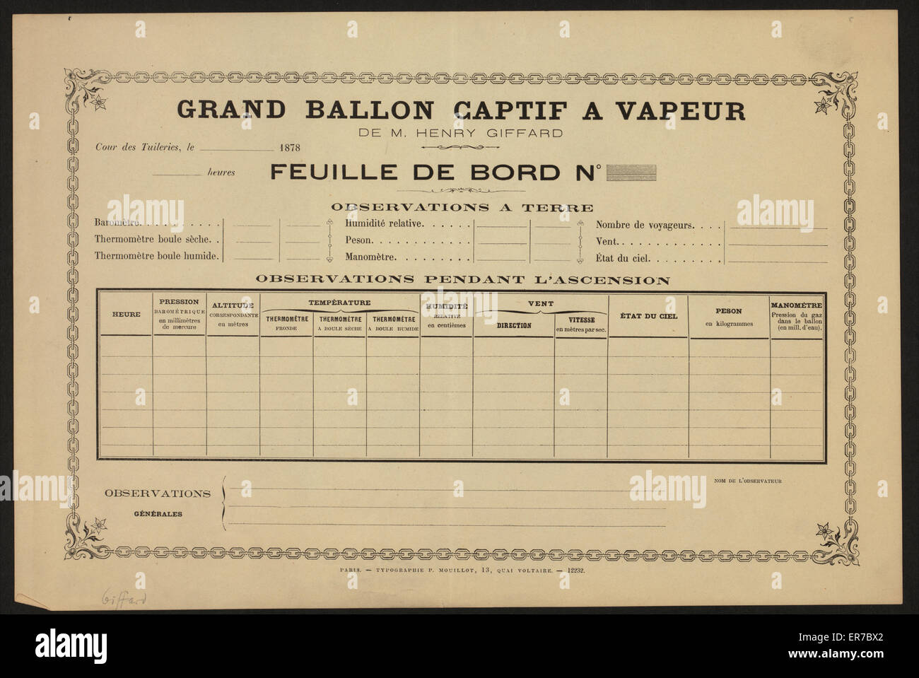 Gran ballon Captif a vapeur, de M. Henry Giffard testo Foto Stock