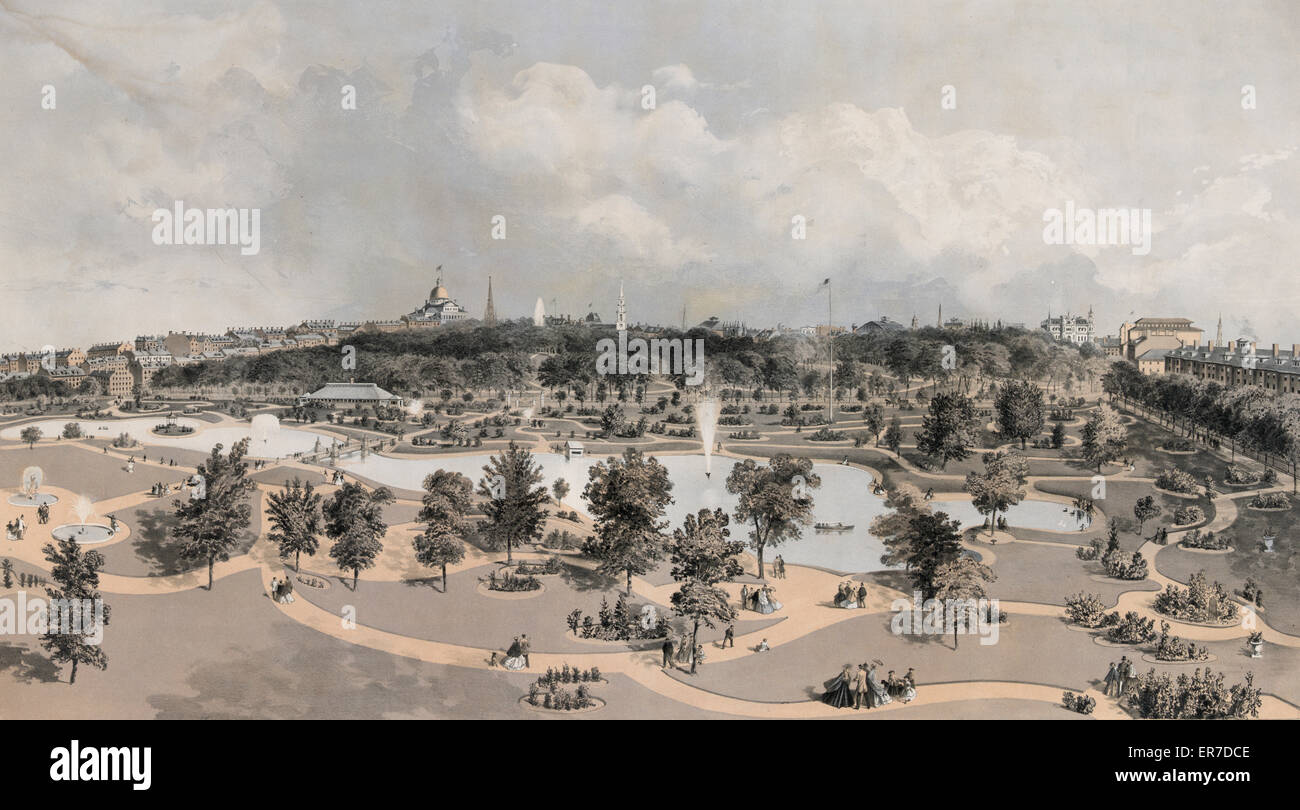 Vista del Giardino pubblico e del Boston Common - da Arlington S Foto Stock