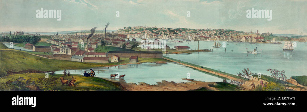 Vista della Provvidenza R.I. da sud. 1849 Foto Stock