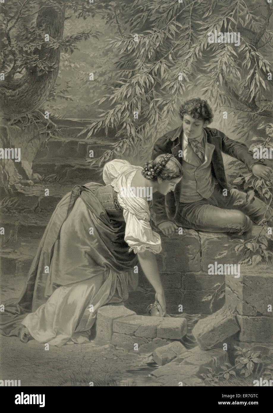 Hermann und Dorothea am Brunnen Foto Stock