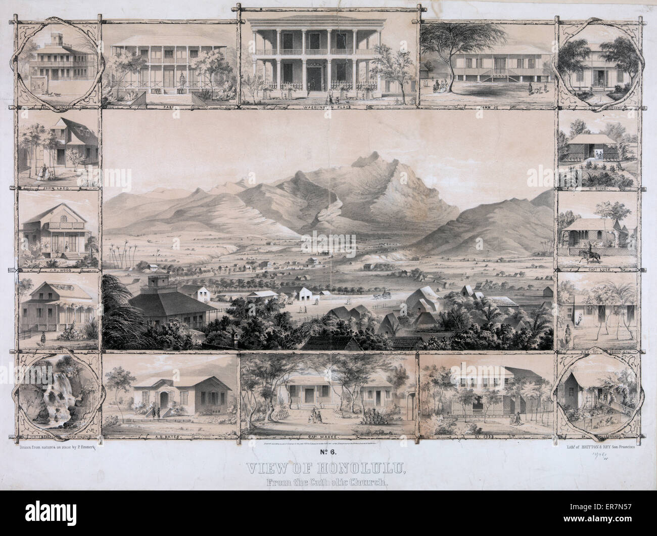 N. 6. Vista di Honolulu, dalla chiesa cattolica Foto Stock