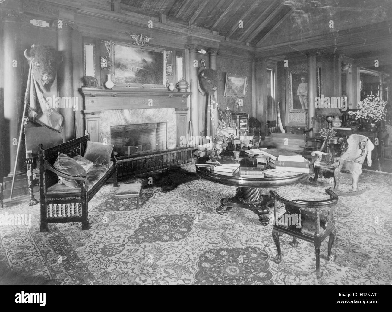 Sala Trofeo a Sagamore Hill, casa estiva del presidente Theod Foto Stock