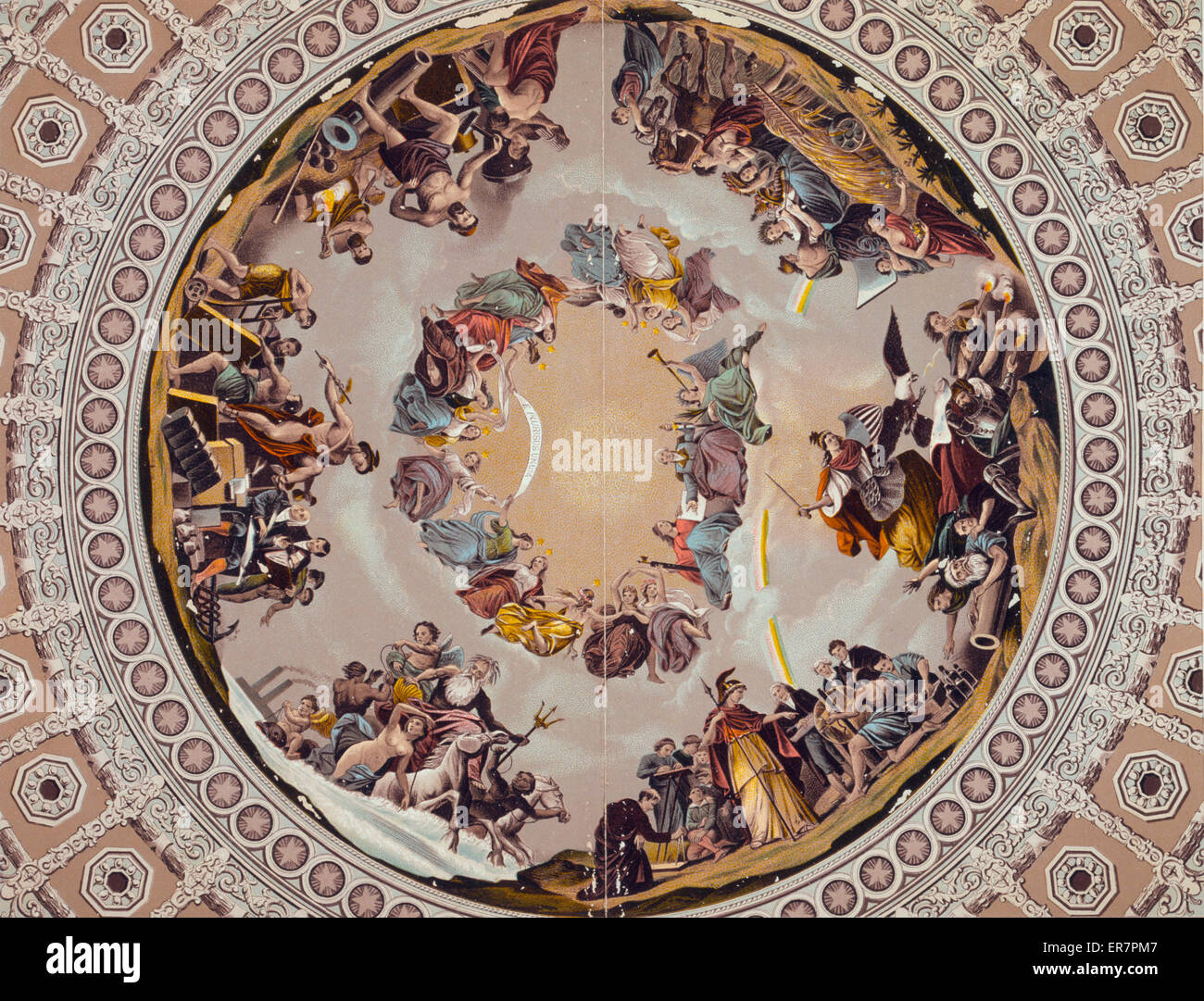 Brumidi del dipinto allegorico, nella cupola del Campidoglio US. Data compresa tra 1889 e 1893. Foto Stock