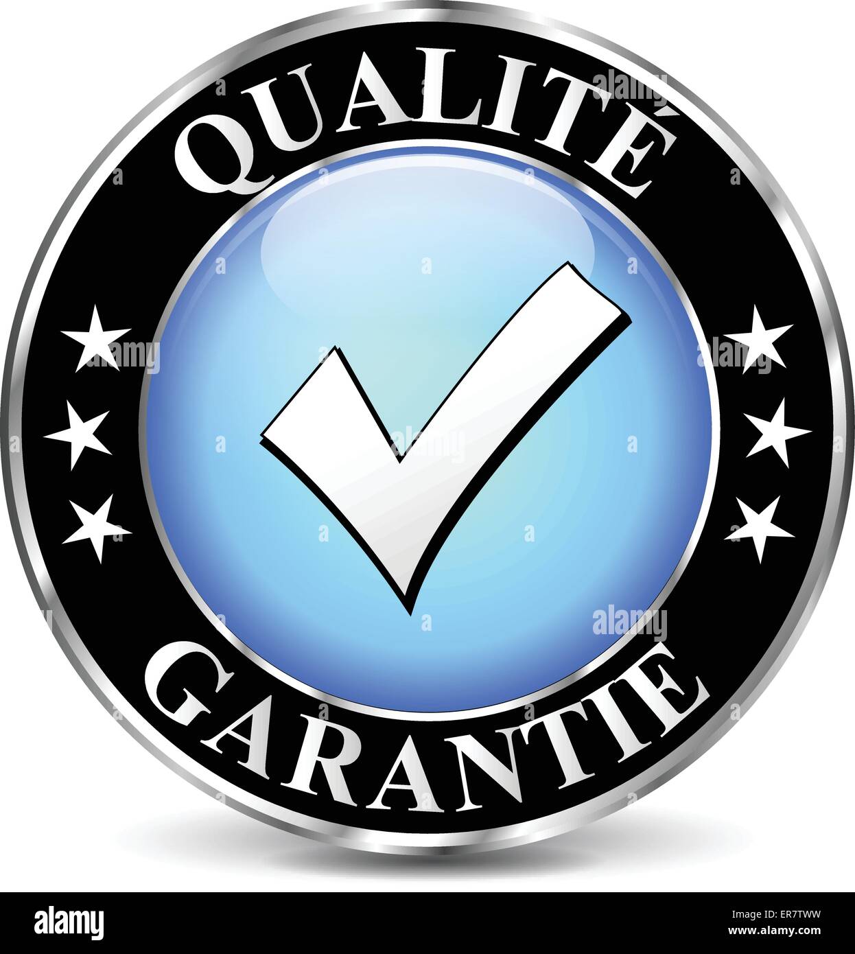 Traduzione in francese per la qualità icona blu su sfondo bianco Illustrazione Vettoriale