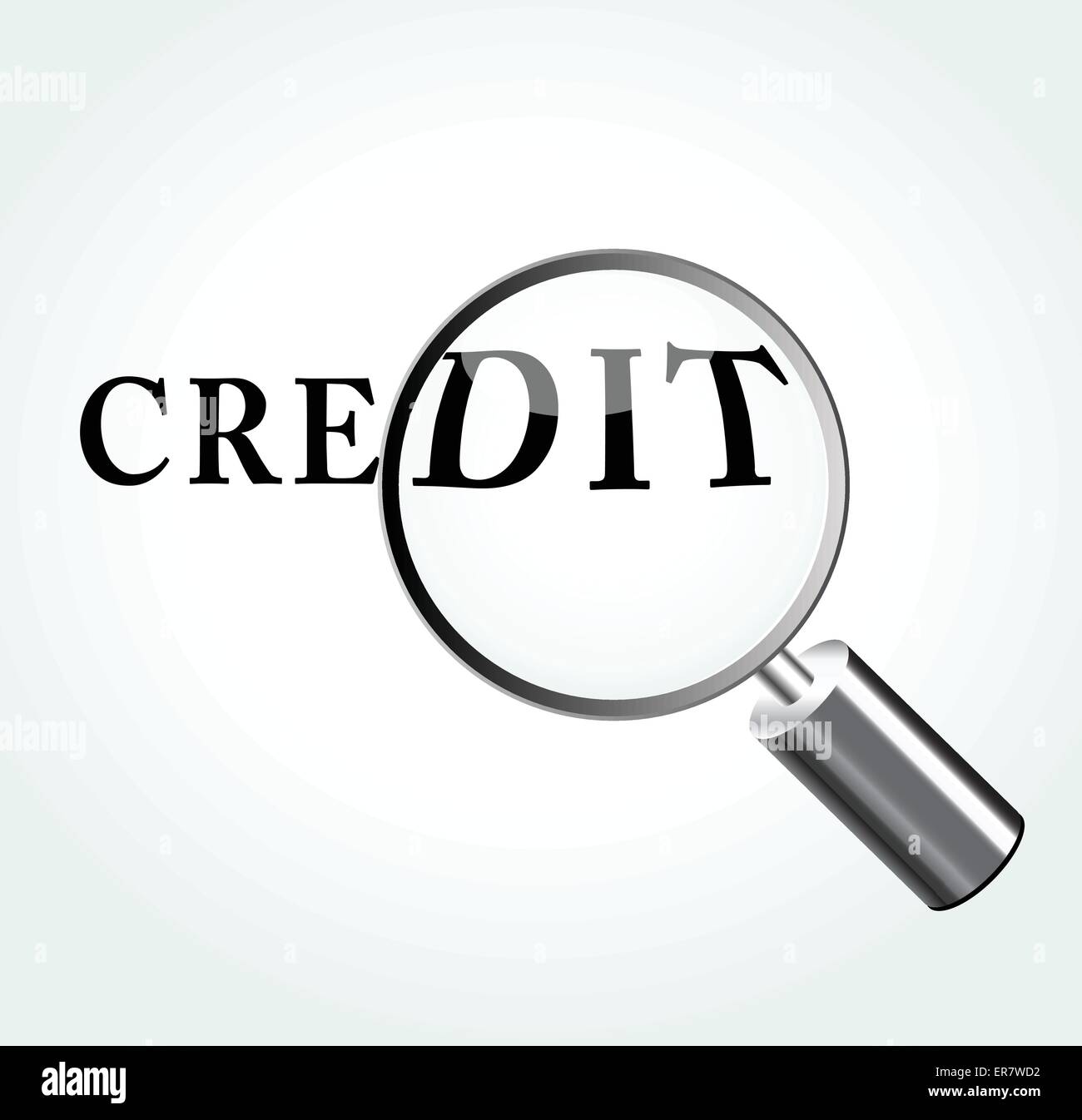Illustrazione Vettoriale del concetto di credito con ingrandimento Illustrazione Vettoriale