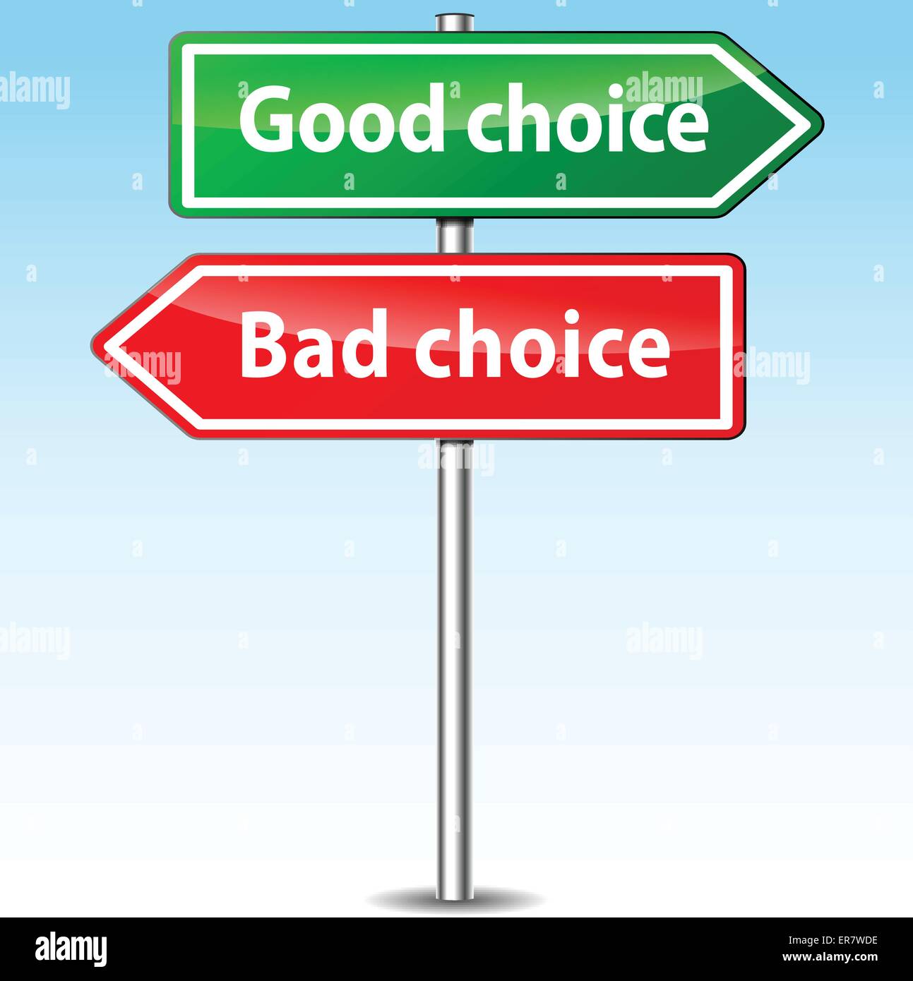 Illustrazione Vettoriale di buona e cattiva scelta segno direzionale Illustrazione Vettoriale