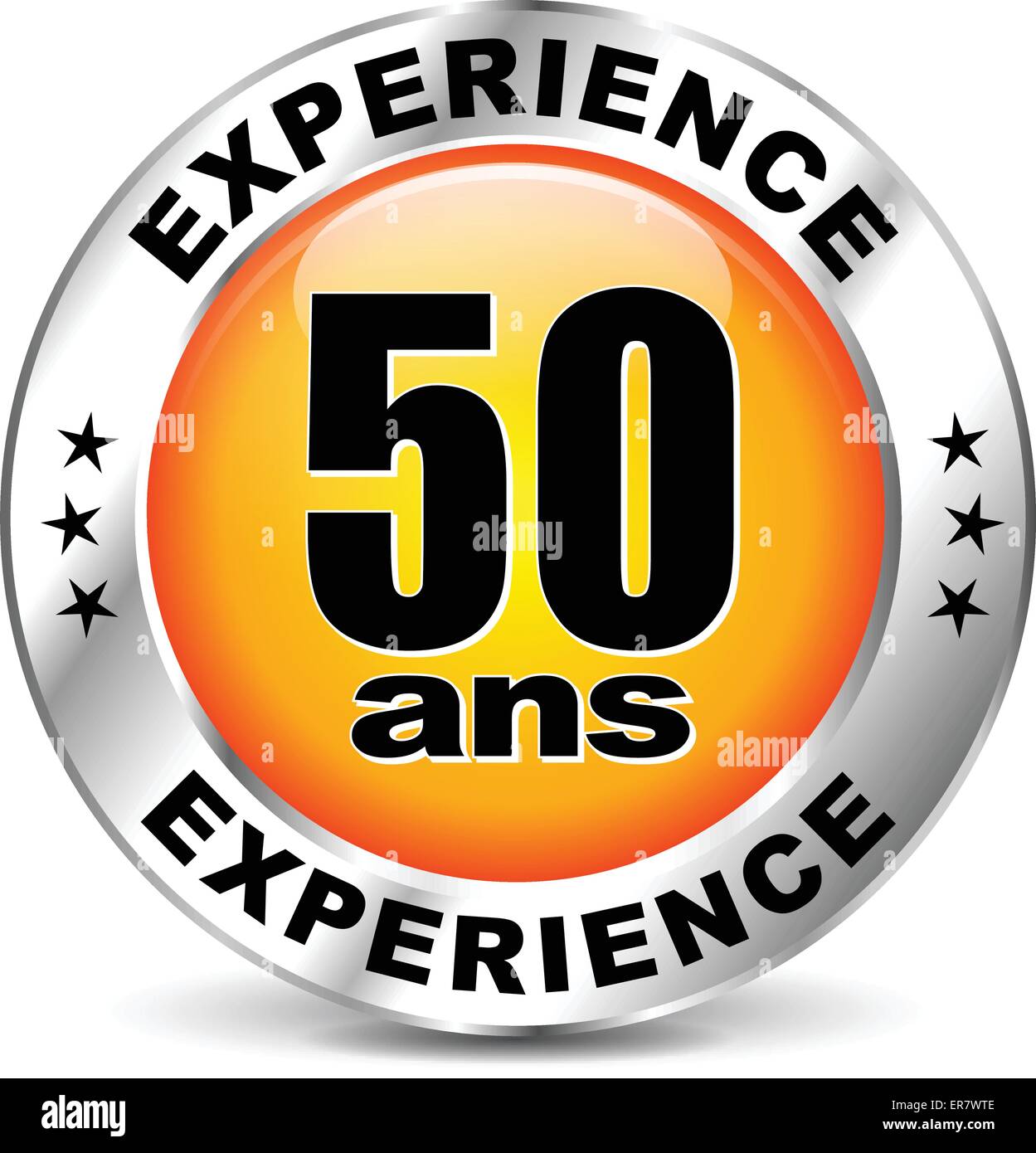Traduzione in francese per cinquanta anni di esperienza icona arancione Illustrazione Vettoriale