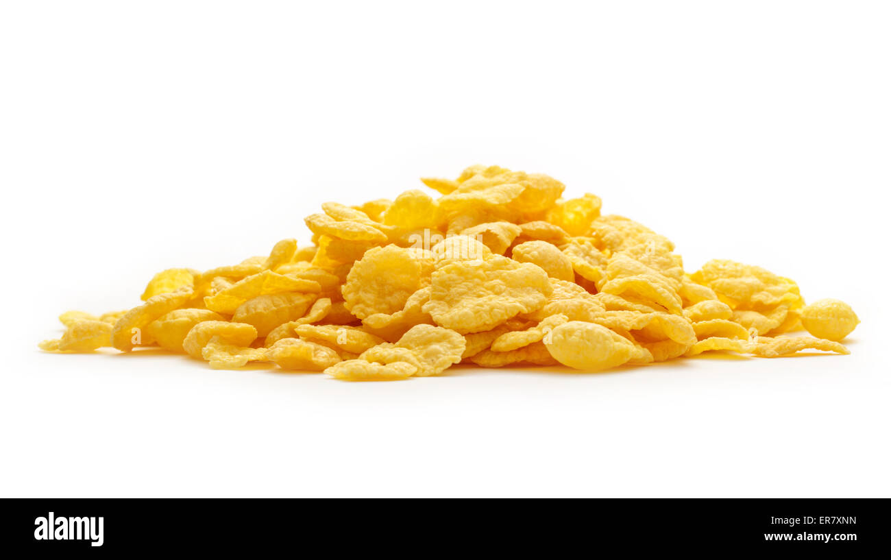 Fiocchi di mais mucchio sullo sfondo bianco Foto Stock