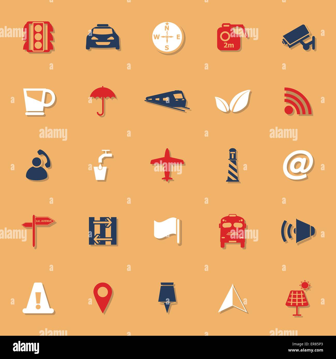 Mappa classico segno le icone a colori con ombra, vettore di stock Illustrazione Vettoriale