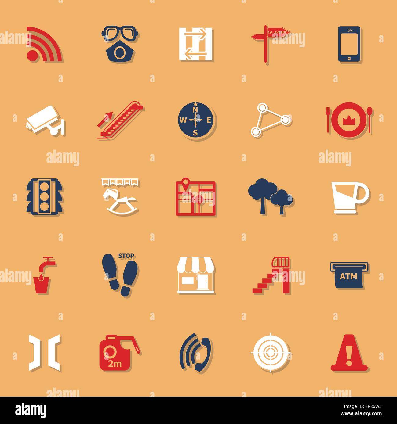 Percorso classico correlati le icone a colori con ombra, vettore di stock Illustrazione Vettoriale