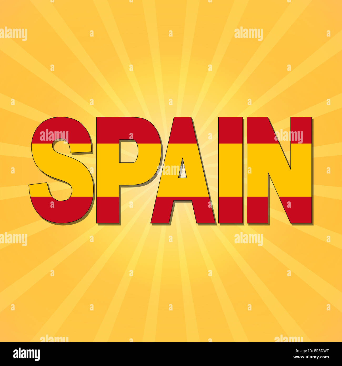 Bandiera della Spagna il testo con sunburst illustrazione Foto Stock