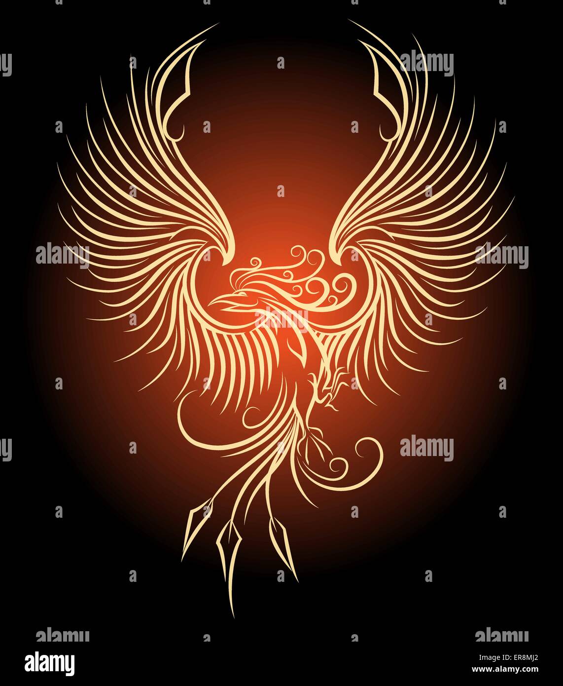 Illustrazione di flying Phoenix Bird come simbolo di rinascita. Illustrazione Vettoriale