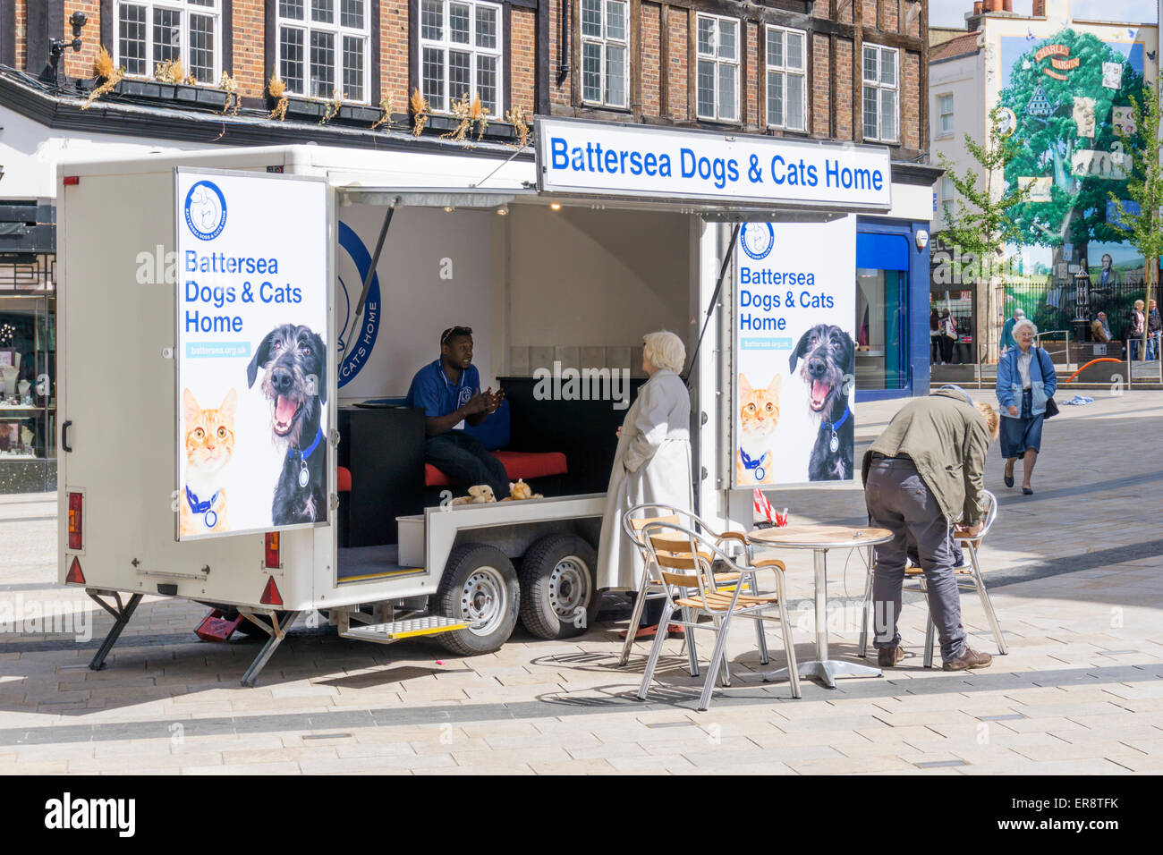 Battersea cani e gatti Casa rimorchio, sensibilizzazione della carità a Bromley, Kent. Foto Stock