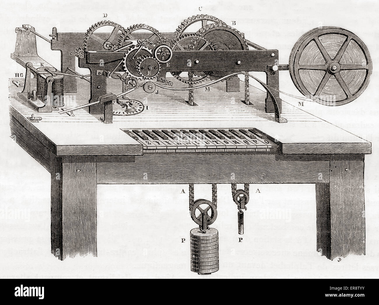 Un David Edward Hughes, 1831 - 1900, telegrafico macchina da stampa. Foto Stock