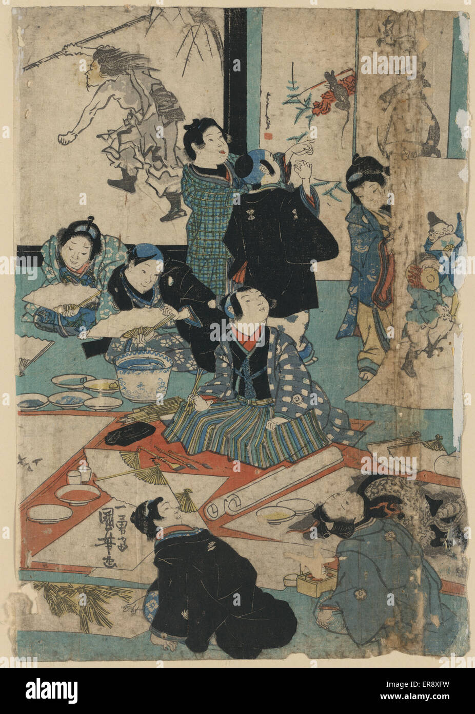 Bambini in una lezione di pittura Foto Stock