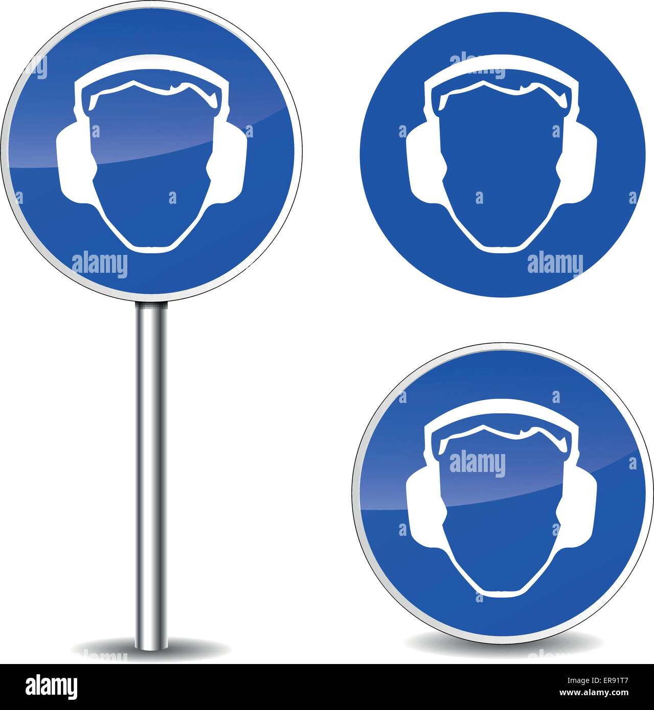Illustrazione di vettore di rumore sicurezza segno blu icone Illustrazione Vettoriale