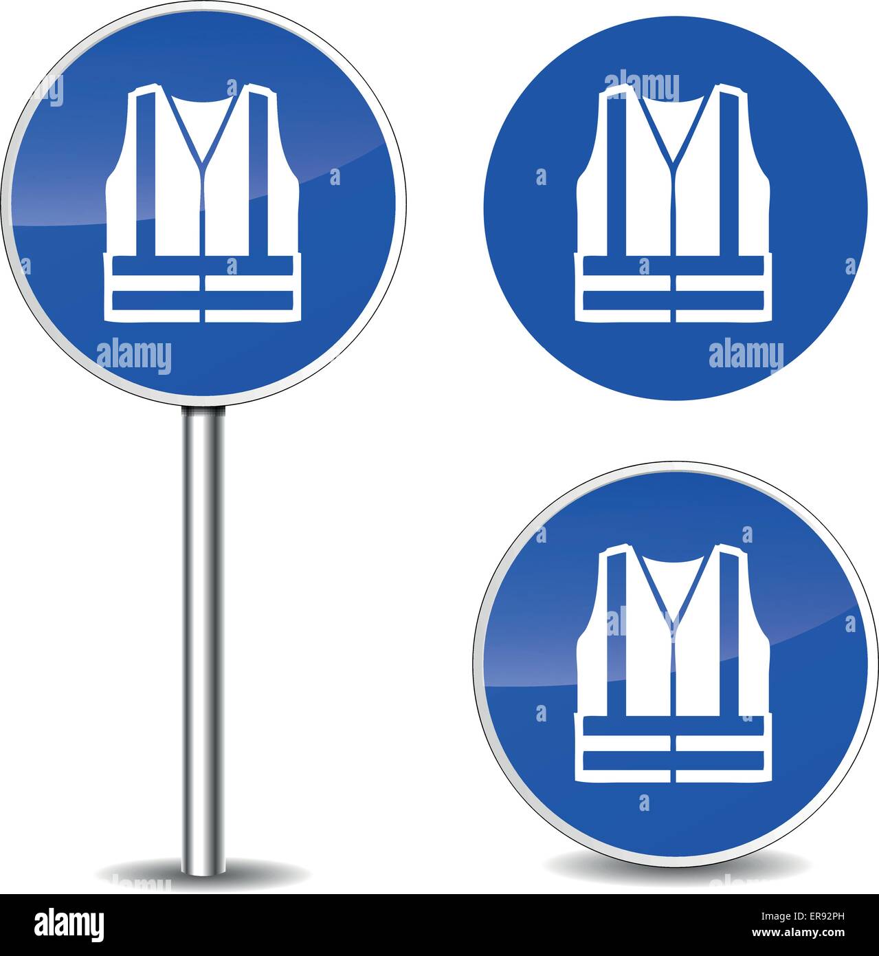 Illustrazione Vettoriale di giubbotto di sicurezza cartello blu icone Illustrazione Vettoriale
