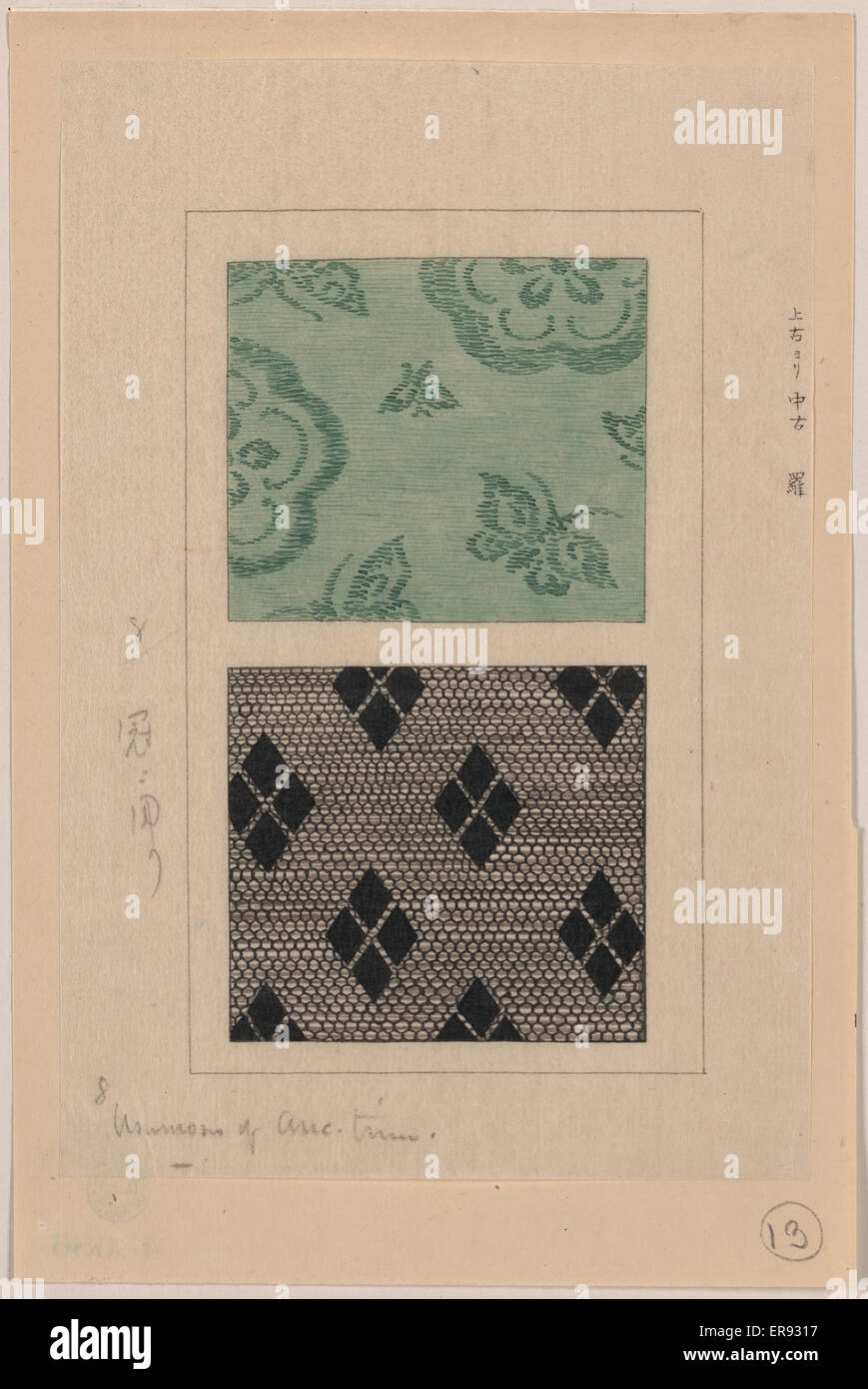 Ra (Usumono) armatura di garza. Disegni di progettazione per kimono su tessuto. Data compresa tra ca. 1750 e 1900. Foto Stock
