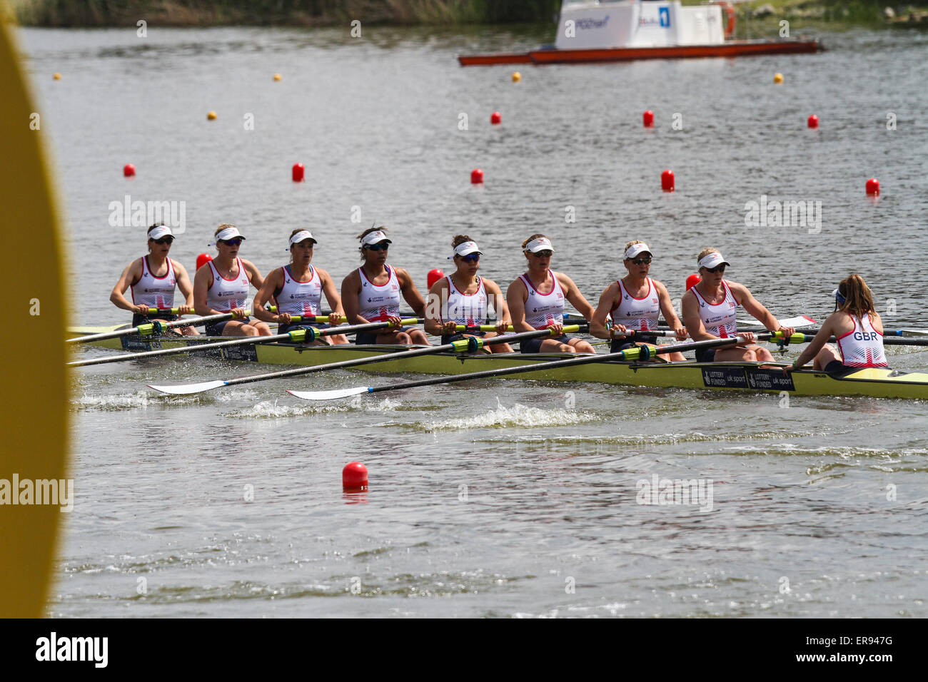 Poznan, Polonia. 29 Maggio, 2015. Malta corso regata, Europeo campionati di canottaggio Poznan 2015 Rosamund Bradbury, Olivia Carnegie-Brown, Lucinda Gooderham, Donna Etiebet, Jessica Edie Louisa Reeve, Katie Greves Zoe Lee, Morgan Baynham-Williams (GBR) Womens ottavi di credito: Azione Sport Plus/Alamy Live News Foto Stock