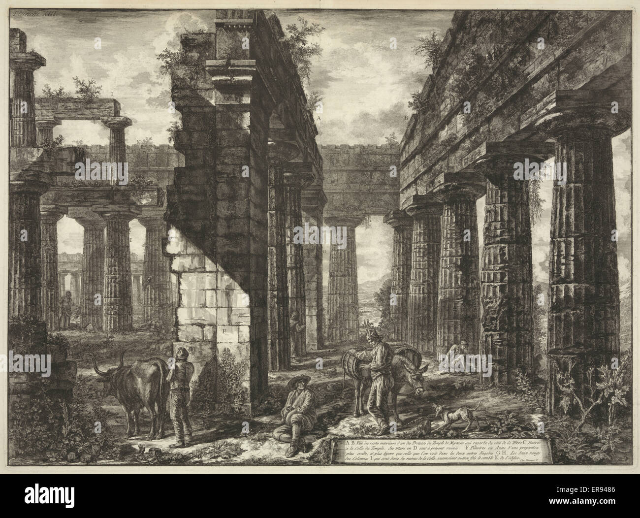 Vista interna del Tempio di Nettuno a Paestum, piastra 13 Foto Stock