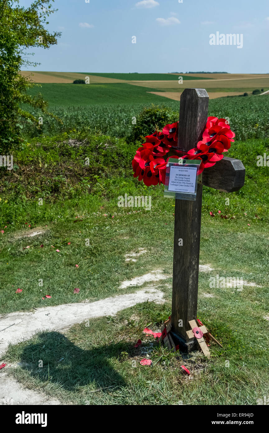 La Somme memoriale privato al Cratere Lochnagar Foto Stock