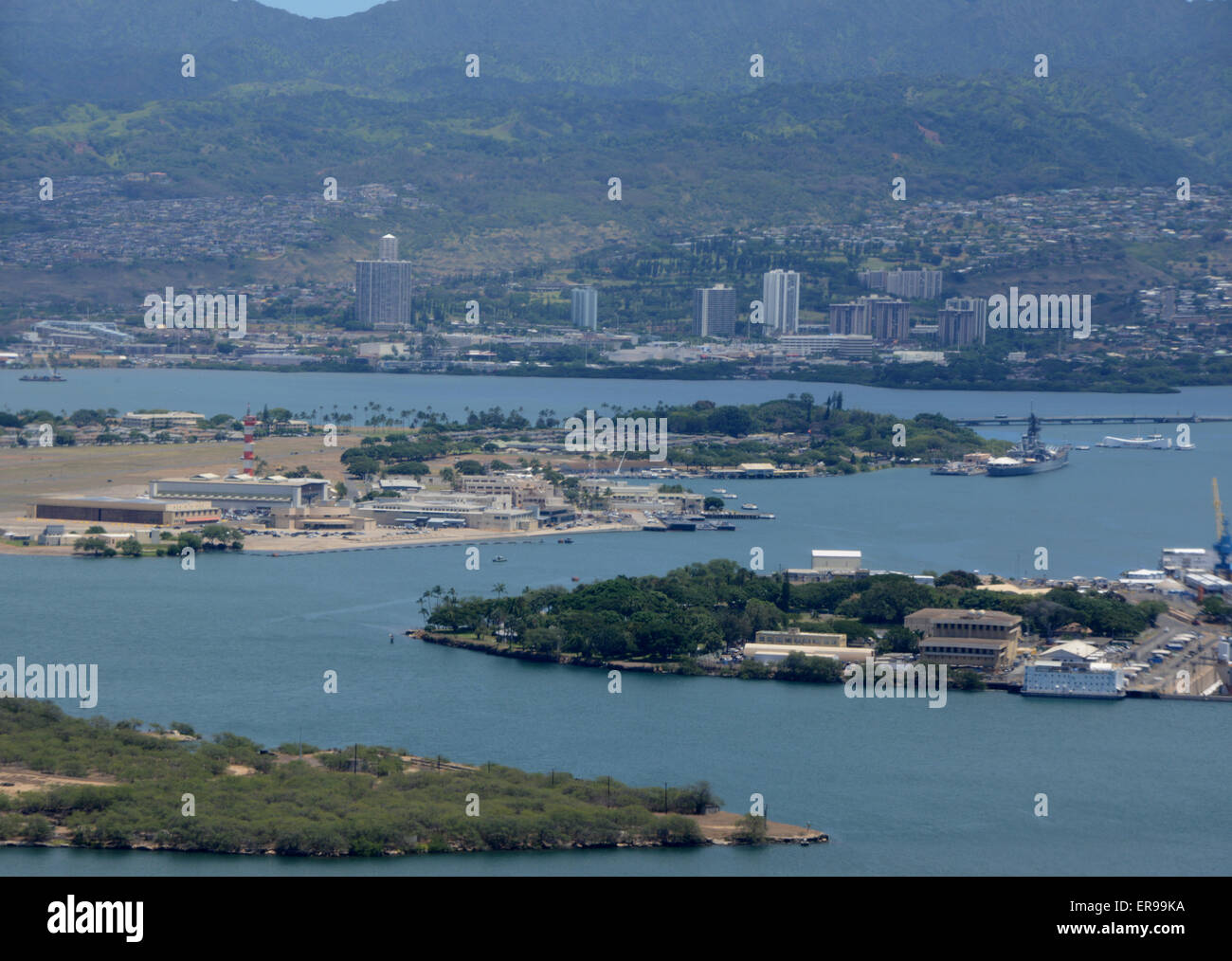Volate a Honolulu, Hawaii - Veduta aerea Foto Stock