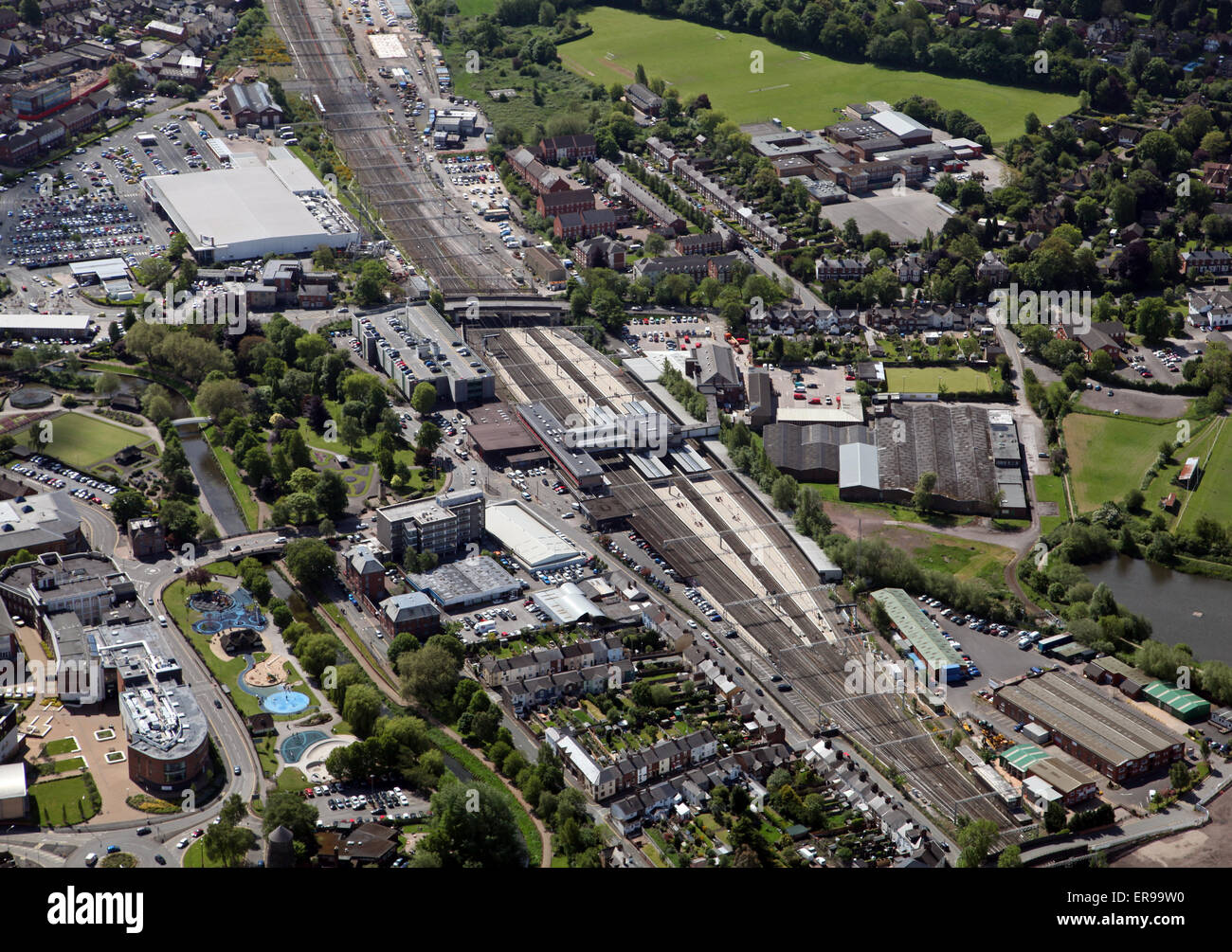 Vista aerea di Stafford stazione ferroviaria, REGNO UNITO Foto Stock