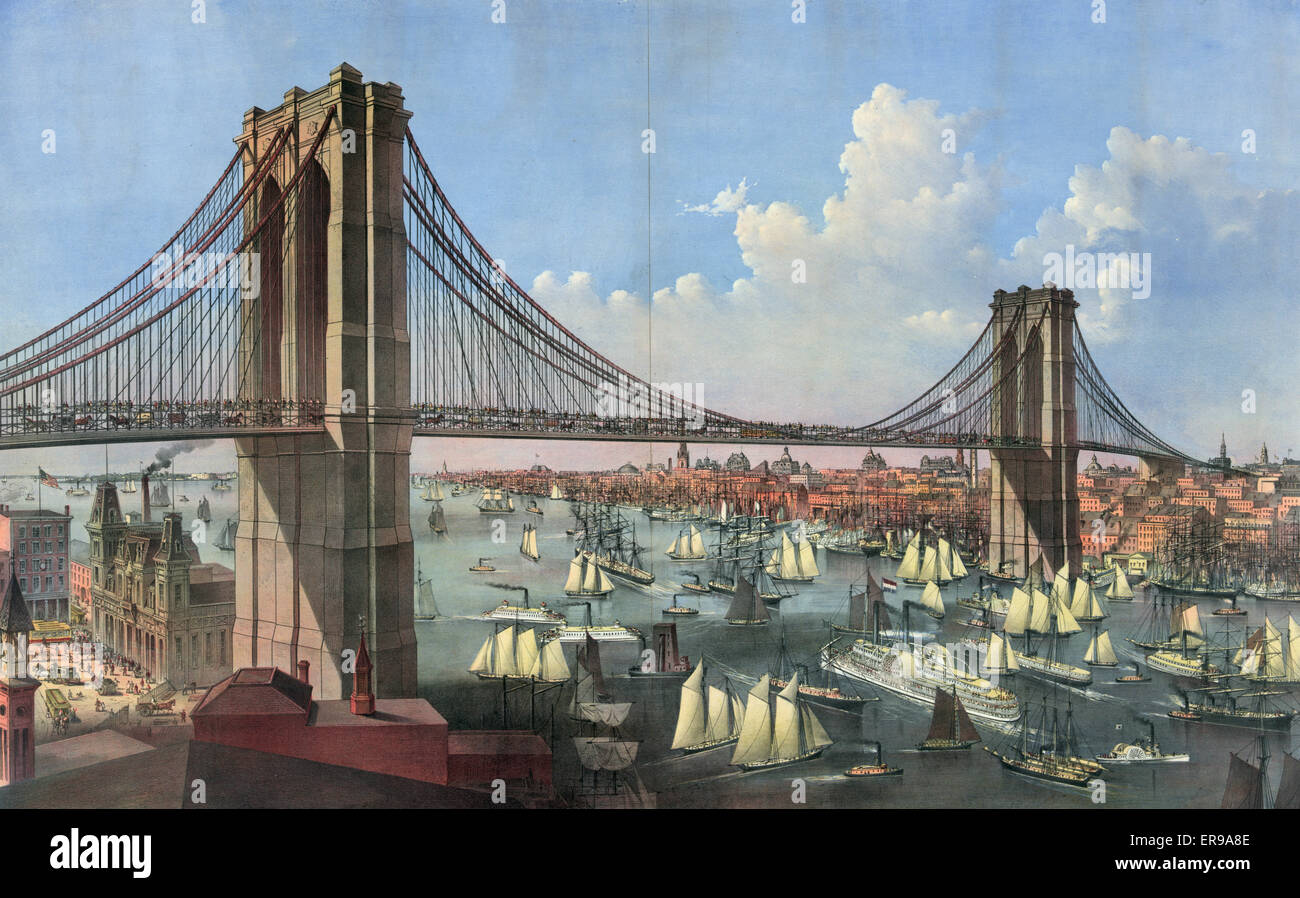 Ponte di Brooklyn e East River, New York Foto Stock