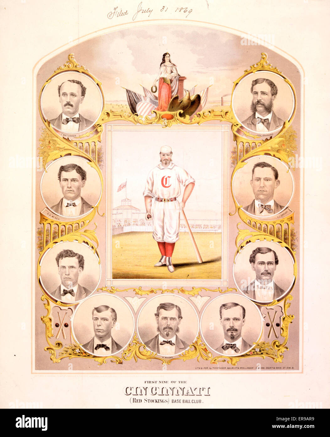 Primi nove del Cincinnati (rosso calze) Base Ball Club Foto Stock