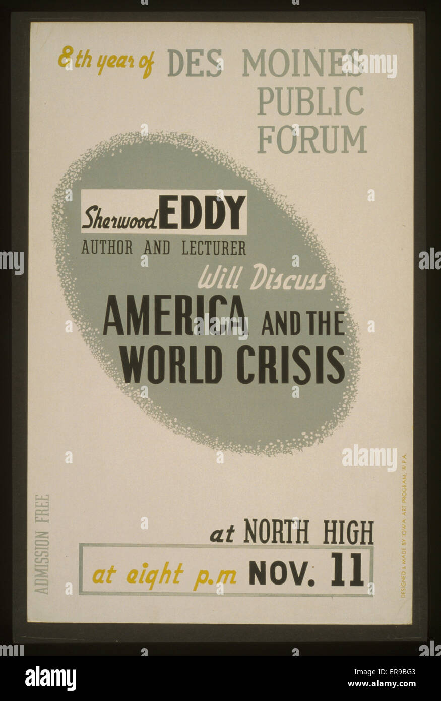 Sherwood Eddy, autore e docente, discuterà l'America e. Foto Stock
