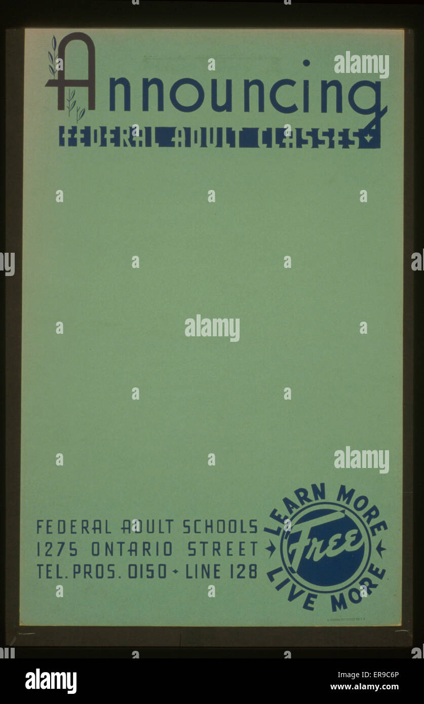 Annuncio delle lezioni federali per adulti ulteriori informazioni - più vivete Foto Stock