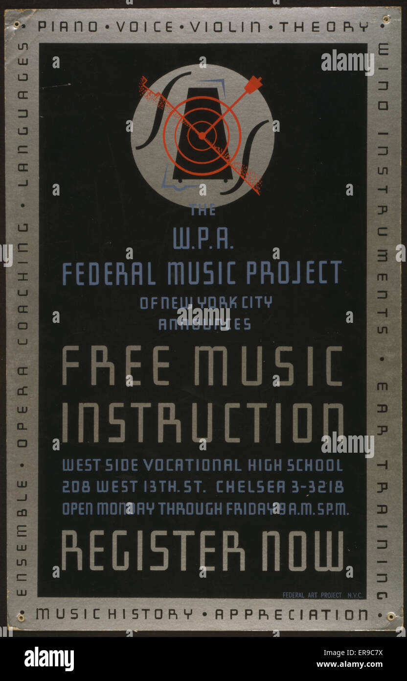 WPA. Il Federal Music Project di New York annuncia fr Foto Stock