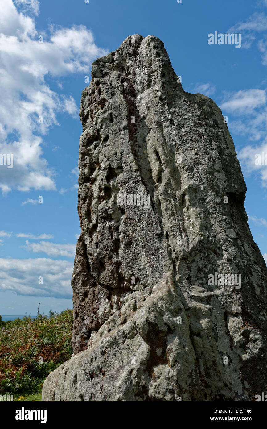 La pietra lunga, monumento megalitico, Mottistone, Isola di Wight in Inghilterra Foto Stock