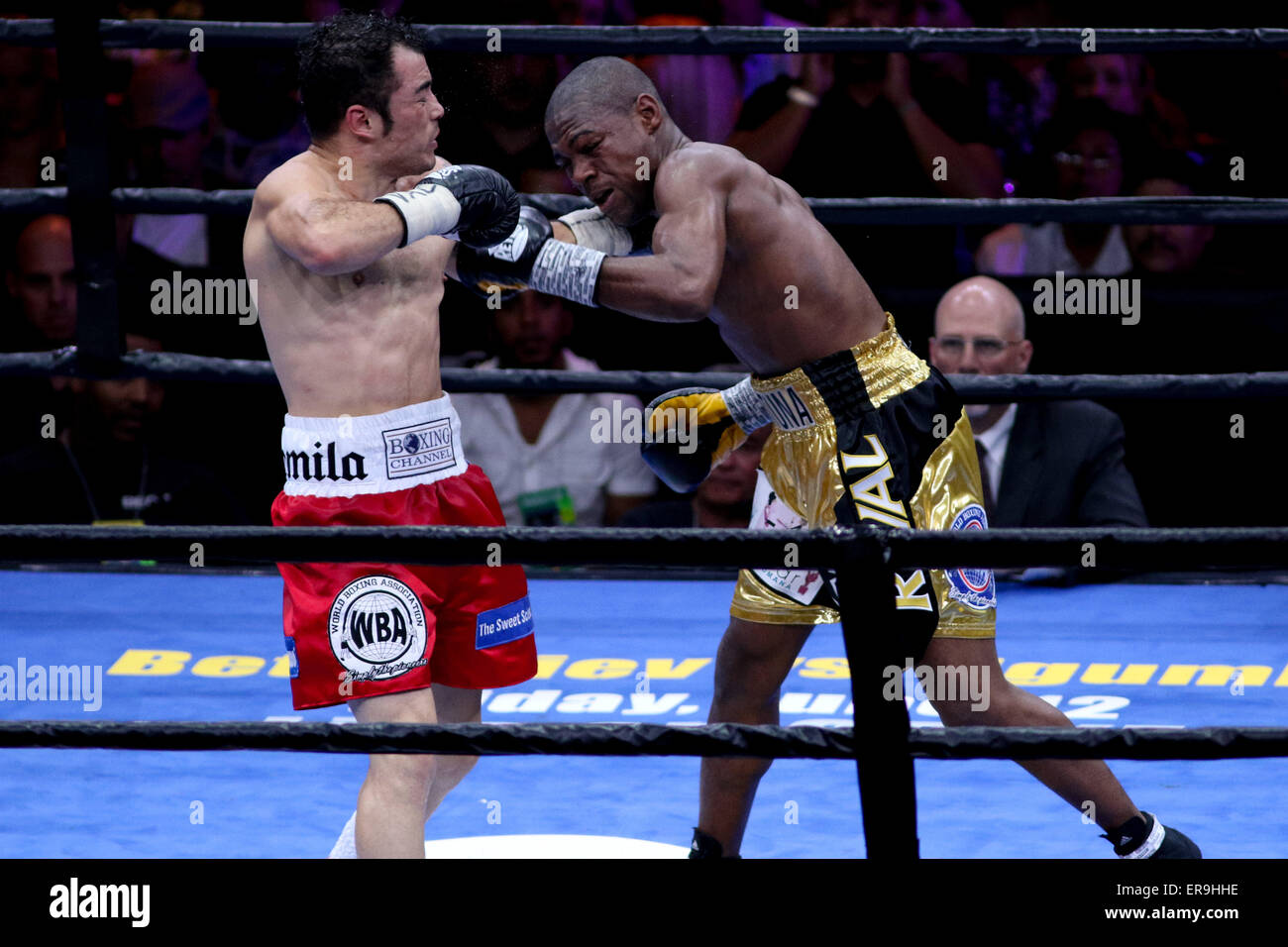 Brooklyn, New York, Stati Uniti d'America. 29 Maggio, 2015. JAVIER FORTUNA (oro e nero trunk) e BRYAN VASQUEZ battaglia in un bout presso la Barclays Center di Brooklyn, New York. © Joel Plummer/ZUMA filo/Alamy Live News Foto Stock