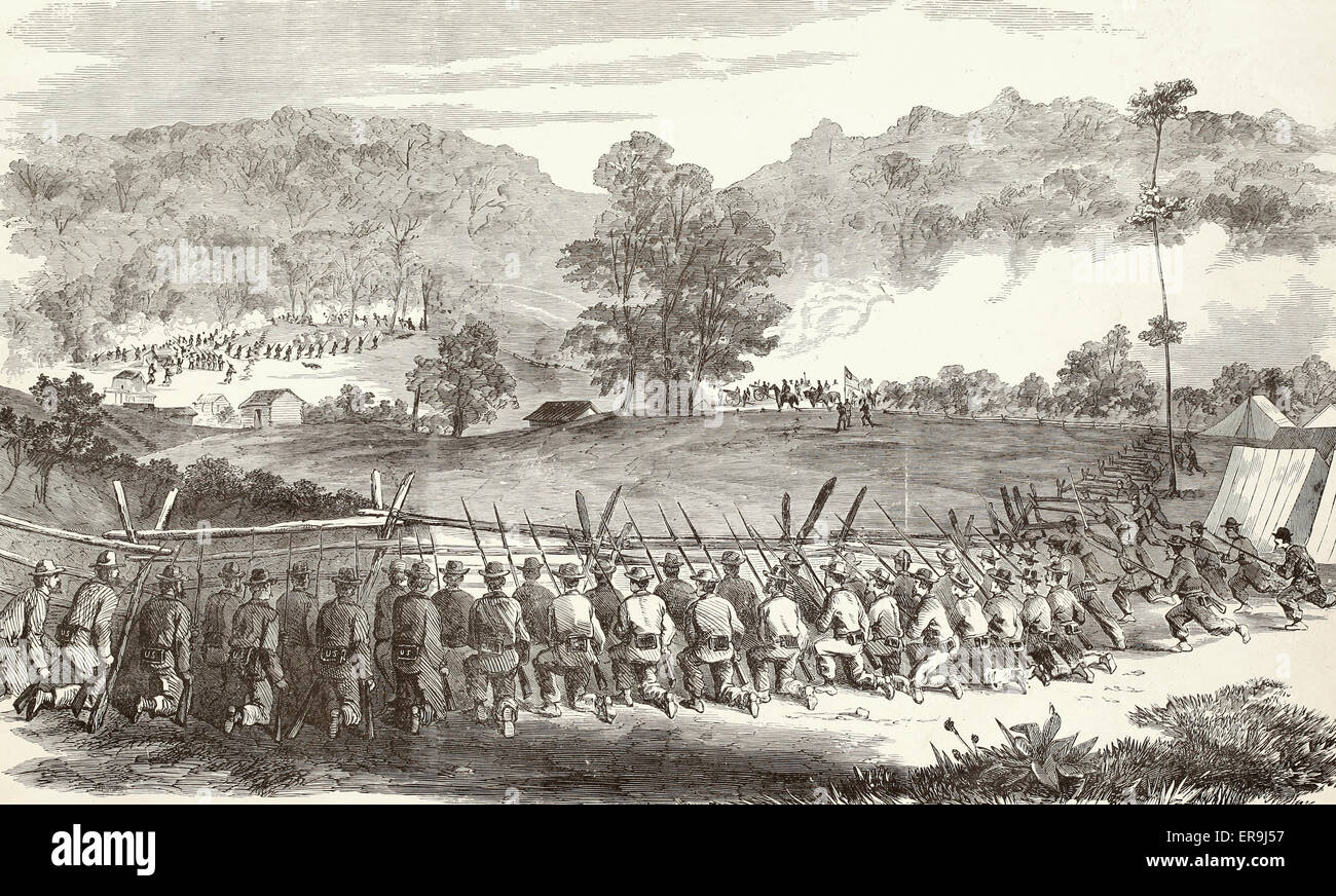 Impegno in corrispondenza Bealington, Virginia tra Ohio e Indiana reggimenti e un distaccamento di truppe Georgia 8 luglio 1861 usa la guerra civile Foto Stock