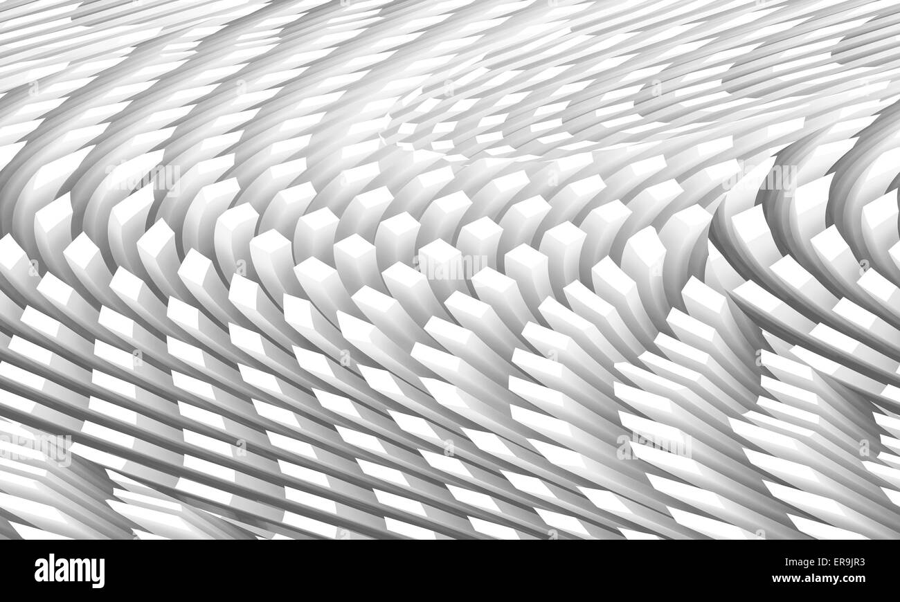 Abstract sfondo digitale con soffitto curvo superficie formata da colonne bianche zona array, 3d illustrazione con effetto di taglio Foto Stock